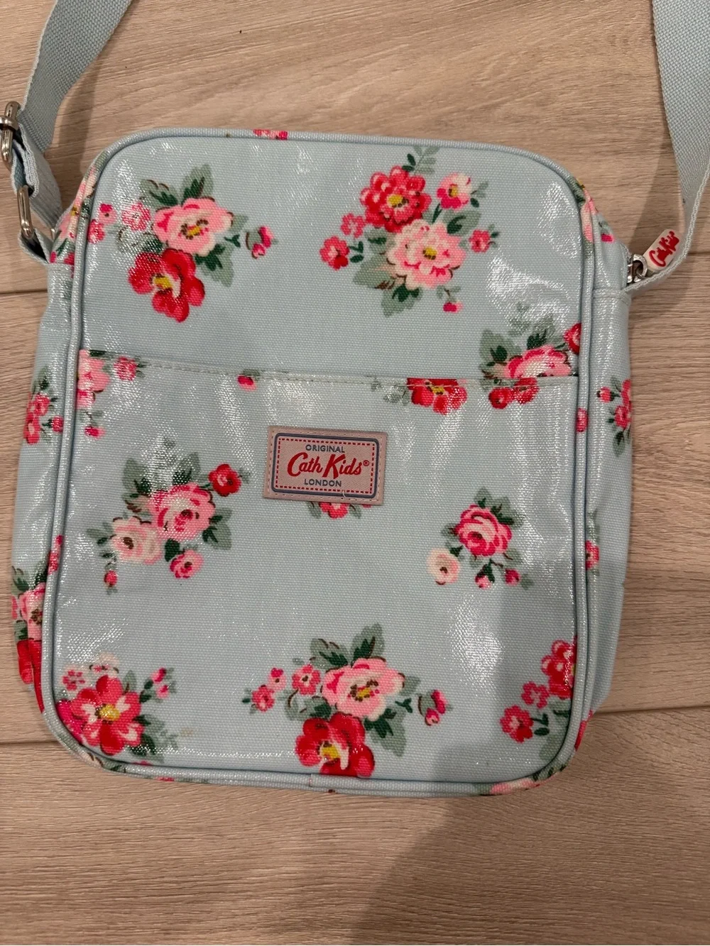 Cath Kidston Light Blue Floral Crossbody Bag with Pink & Red Roses